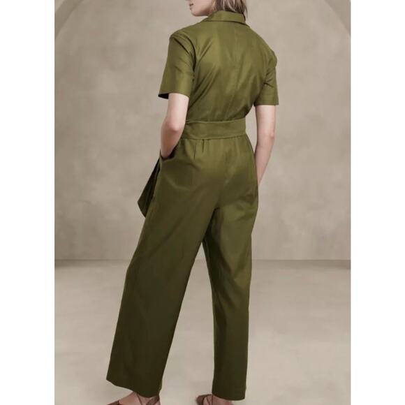 Banana Republic Luxe Belted Jumpsuit in Olive Green - Picture 4 of 8